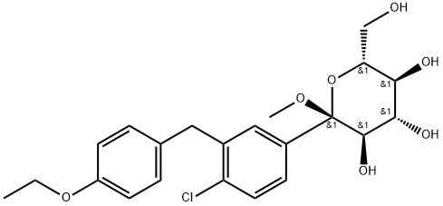 (2S,3R,4S,5S,6R)-2-(4-chlor-3-(4-etoksibenzil)fenil)-6-(hidroksimetil)-2-metoksitetrahidro-2H-piran-3,4,5-triolis