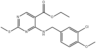 (5-pirimidinkarboksirūgštis, 4-[[(3-chlor-4-metoksifenil)metil]amino]-2-(metiltio)-etilo esteris)