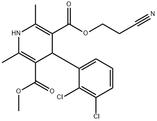 4-(2,3-dichlor-fenil)-2,6-dimetil-1,4-dihidro-piridin-3,5-dikarboksirūgšties 3-(2-ciano-etil) esteris 5-metilo esteris