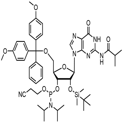 5’-O-(4,4-dimetoksitritil)-2’-O-[(tret-butil)dimetilsilil]-N-izobutirilguanozin-3’-(2-cianoetil-N,N-diizopropil)fosforamiditas