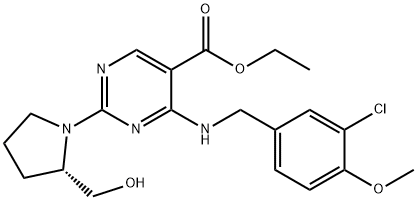 5-pirimidinkarboksirūgštis, 4-[[(3-chlor-4-metoksifenil)metil]amino]-2-[(2S)-2-(hidroksimetil)-1-pirolidinil]-etilo esteris