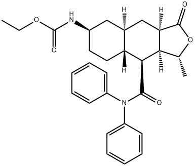 Etilo ((1R,3aR,4aR,6R,8aR,9S,9aS)-9-(difenilkarbamoil)-1-metil-3-oksododekahidronafto[2,3-c]furan-6-il)karbamatas