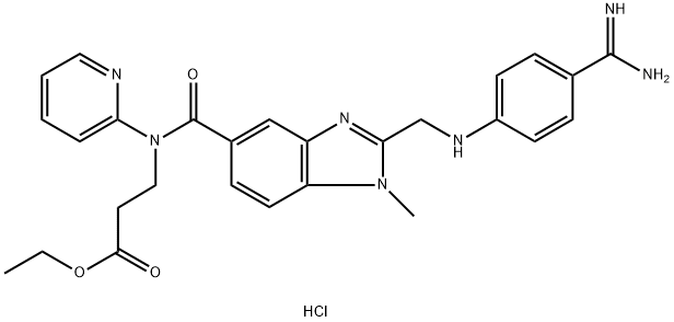 N-[[2-[[[4-(aminoiminometil)fenil]amino]metil]-1-metil-1H-benzimidazol-5-il]karbonil]-N-(2-piridinil)-beta-alanino etilo esterio hidrochloridas