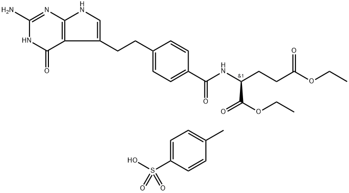 N-[4-[2-(2-amino-4,7-dihidro-4-okso-3H-pirolo[2,3-d]pirimidin-5-il)etil]benzoil]-L-glutamo rūgštis 1, 5-dietilo esteris 4-metilbenzensulfonatas