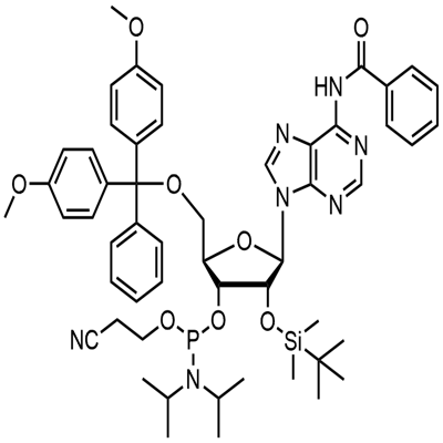 N-benzoil-5’-O-(4,4-dimetoksitritil)-2’-O-[(tret-butil)dimetilsilil]adenozin-3’-(2-cianoetil-N,N-diizopropil)fosforamiditas